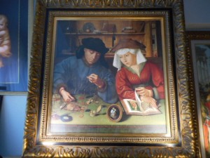 A Belgian painter, Quentin Massys (1465/66 to 1530) elaborately painted a picture, titled “The Moneychanger and his wife” in 1514.